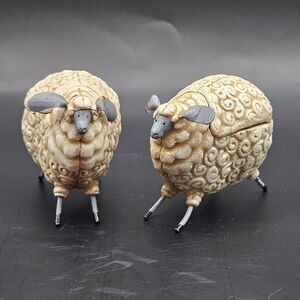 Sheep Lamb Ewe Trinket Box Figurines set of 2 Farmhouse Decor Whimsical CUTE!
